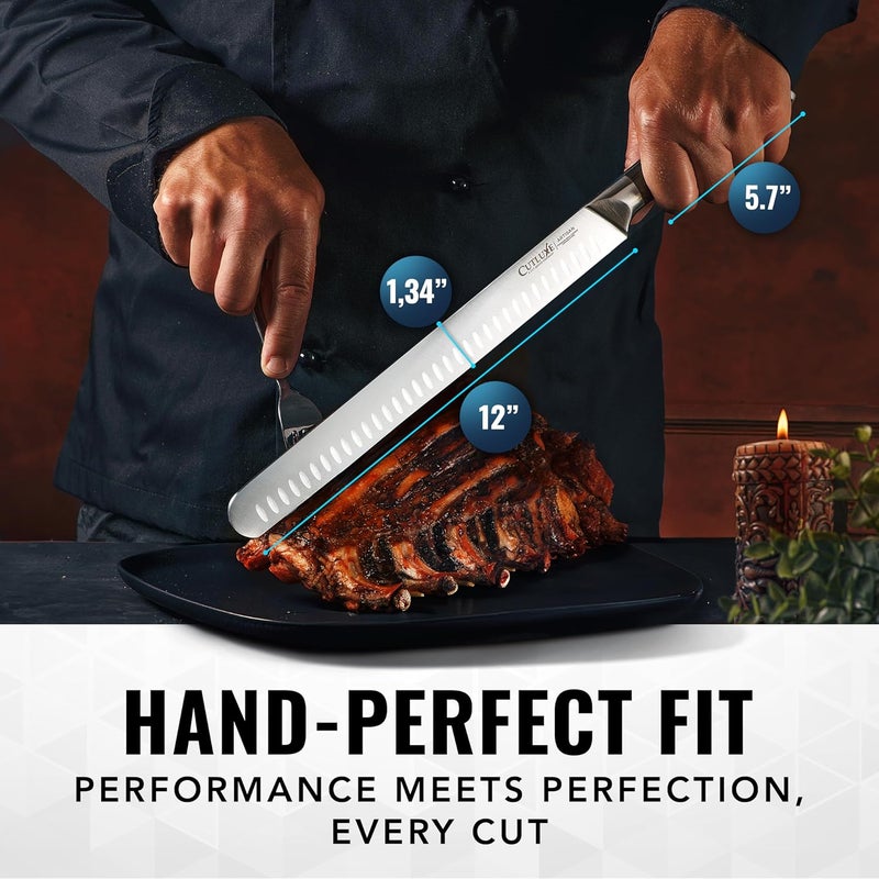 Cutluxe Brisket Knife – 12" Carving & Slicing Knife for Meat & BBQ – Razor Sharp German Steel, Sheath Included, Ergonomic Full Tang Handle Design, Grilling Gifts for Men – Artisan Series - Image 5