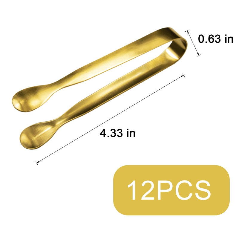 JCREN 12 Pcs Serving Tongs, Small Serving Utensils for Parties Catering Gold Tongs, Food-Grade 304 Stainless Steel Mini Appetizer Tongs for Tea Party Coffee Bar, 4" Sugar Tongs - Gold - Image 2