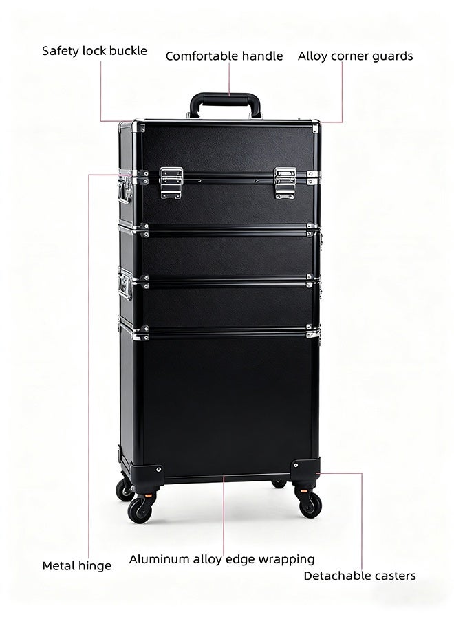 4-Tier Professional Makeup Box, Makeup Artist's Makeup Case, Rollers, Handles And Pull Rods, Large-Capacity Portable Cosmetic Train Case, Travel And Outdoor Cosmetic Case - Image 3