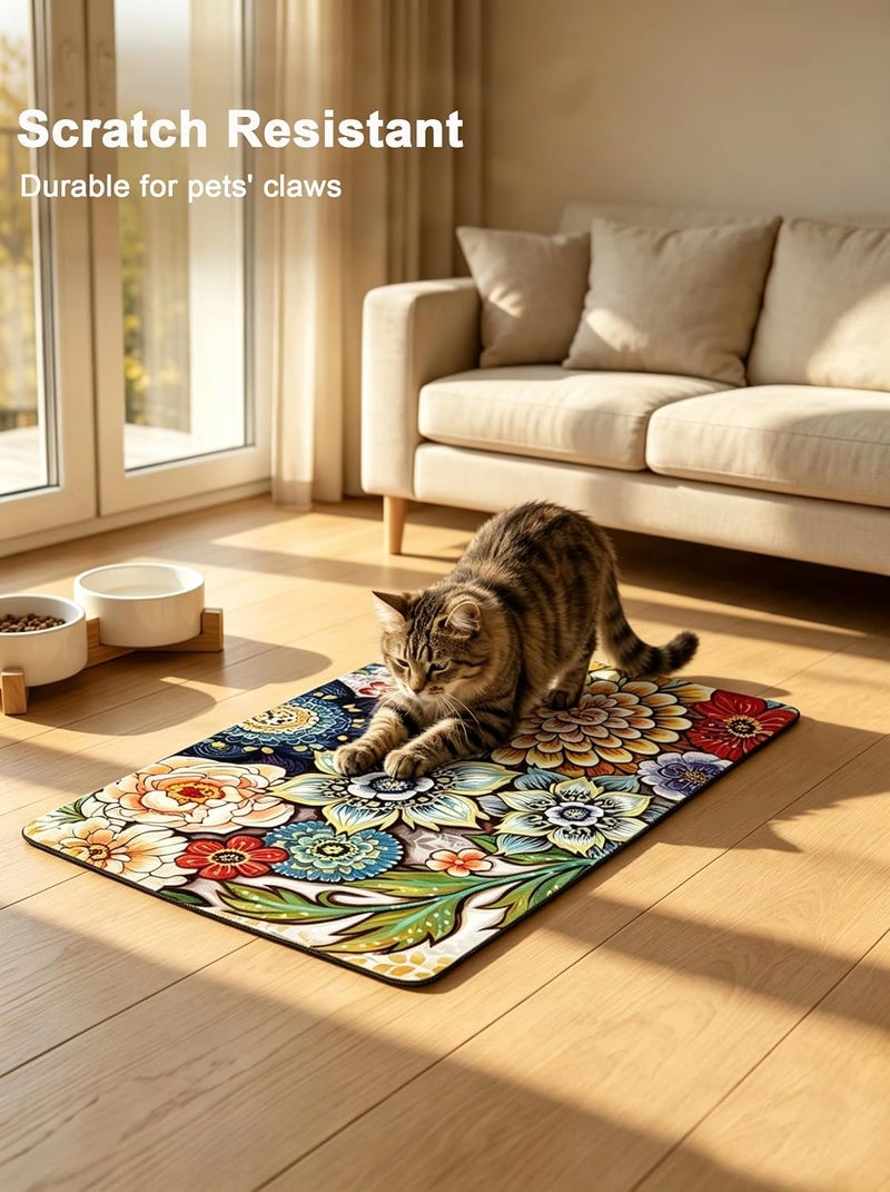 Rnivvi Dog Food Mat, 12" x 19" Flower Absorbent Dog Cat Bowl Mat for Food and Water, Cute Anti-Slip Rubber Pet Feeding Rug Protect Floors, Puppy Placemat for Feeding & Watering Supplies,Mandala Floral - Image 5