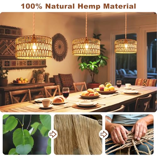 Maliralt Hanging Lamps Rattan Pendant Light Hanging Lights 16.4ft Plug in Cord Pendant Light Fixture Plug Into Wall Outlet Pendant Lighting with On Off Switch for Bedroom Living (Cylindrical Shade) - Image 4