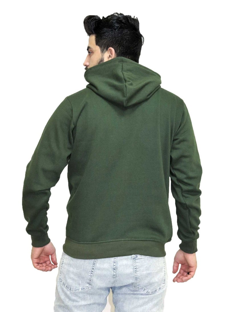 OneHand Hoodie Melton Cotton - Olive - Image 3