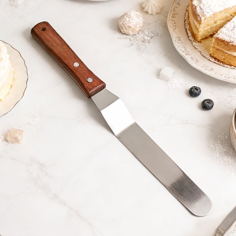 Stainless Steel Cream Spatula With Wooden Handle 4 Inches Bent Blade Cake Angled Scraper For Cake Decorating Pastry Baking - Image 4