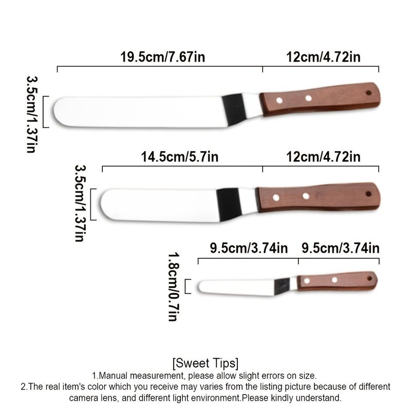 Stainless Steel Cream Spatula With Wooden Handle 4 Inches Bent Blade Cake Angled Scraper For Cake Decorating Pastry Baking - Image 1