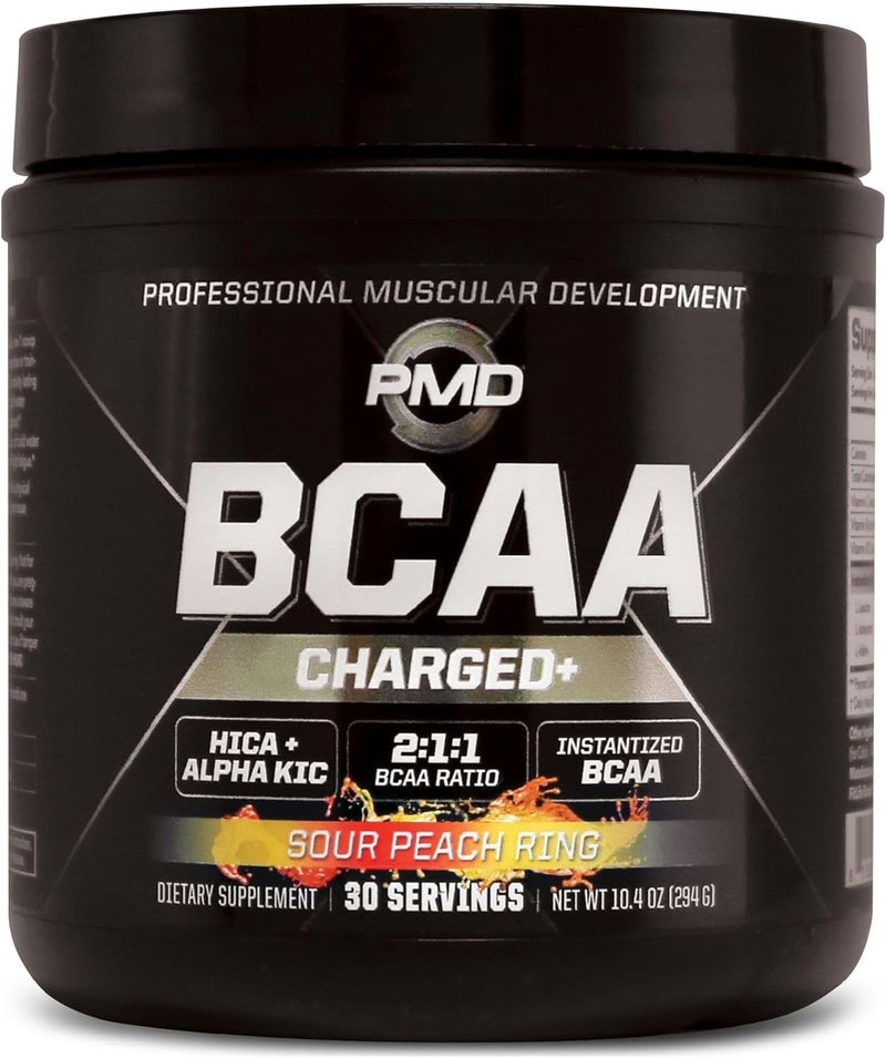 PMD PMD Sports BCAA Charged Delicious Amino Acid Drink Mix for Performance and Recovery  Increase Muscle Function for Workout and Daily Energy  Sour Peach Ring 30 Servings - Image 1