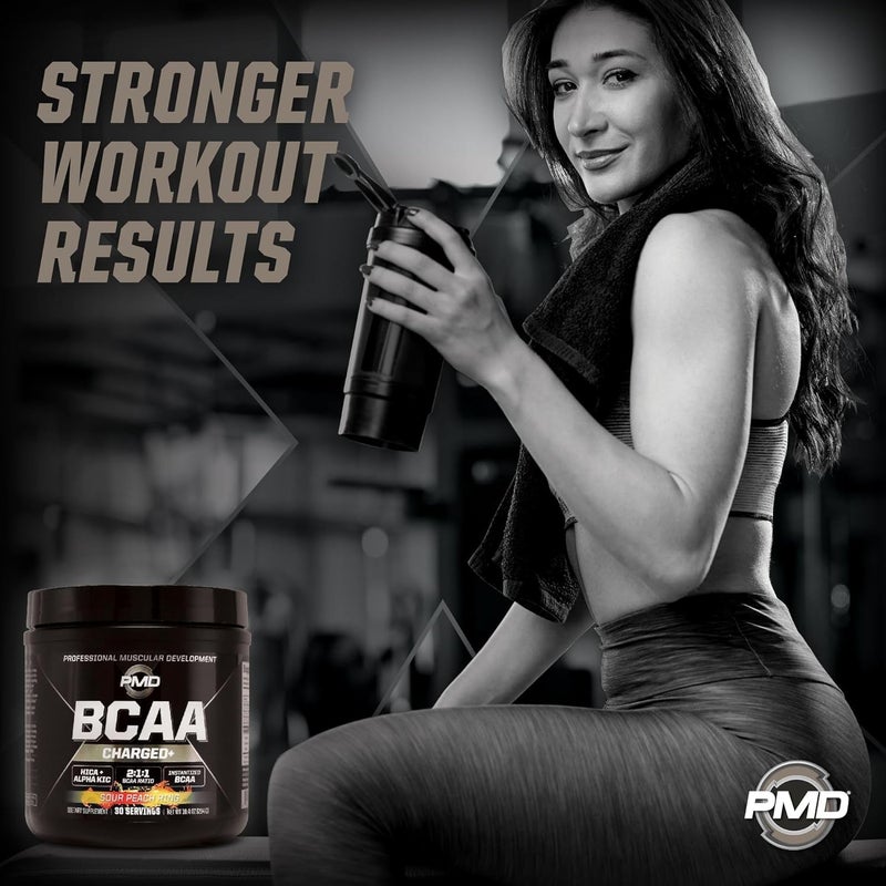 PMD PMD Sports BCAA Charged Delicious Amino Acid Drink Mix for Performance and Recovery  Increase Muscle Function for Workout and Daily Energy  Sour Peach Ring 30 Servings - Image 4