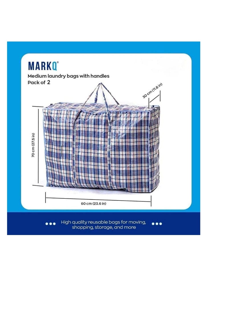 Generic - Mark Q Medium Laundry Bags with Zipper and Handle Heavy Duty Reusable Storage Bag for Clothes, Grocery Shopping, Assorted Colors 70 x 60 30 cm Multicolor Nylon - Image 1