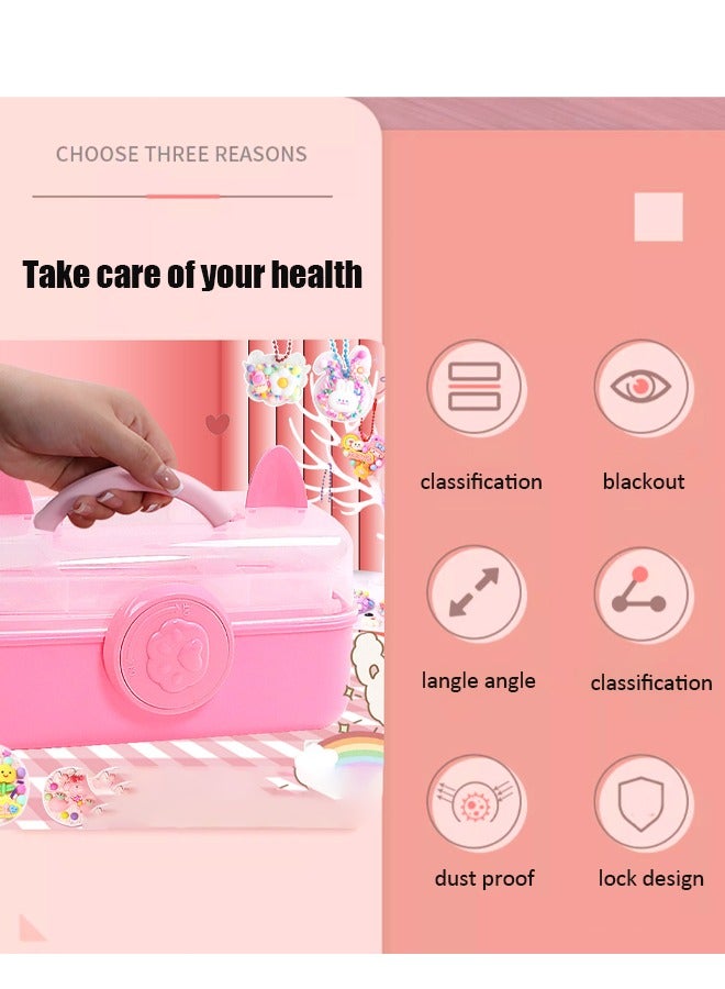 أيكين صندوق تخزين ثلاثي الطبقات لطيف على شكل كرتون، صندوق أدوات متعدد الطبقات، صندوق تخزين دبوس الشعر، صندوق مجوهرات لطيف للفتيات، صندوق تخزين إكسسوارات شعر الأطفال، صندوق تخزين ألعاب محمول، صندوق أقلام رصاص للطلاب، صندوق تخزين مرسوم يدويًا، صندوق قرطاسية رسم - Image 3