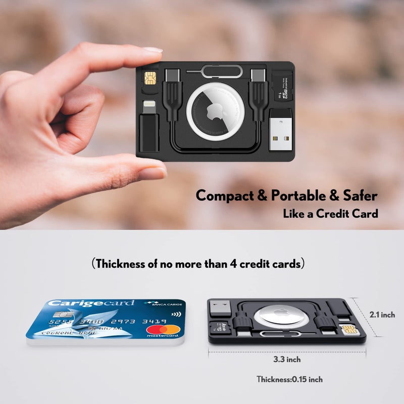 PZOZ Airtag Wallet Holder with USB C to Lightning Charging Cable SIM Adapter Storage Case, Charger Cord Type C USB A 3.1 OTG Converter Kit Card Gadgets Air Tag Men Women, Fit for Apple iPhone - Image 3