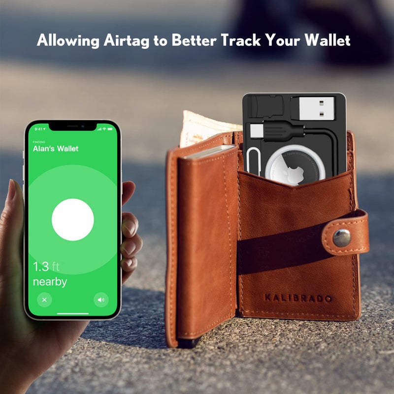 PZOZ Airtag Wallet Holder with USB C to Lightning Charging Cable SIM Adapter Storage Case, Charger Cord Type C USB A 3.1 OTG Converter Kit Card Gadgets Air Tag Men Women, Fit for Apple iPhone - Image 4