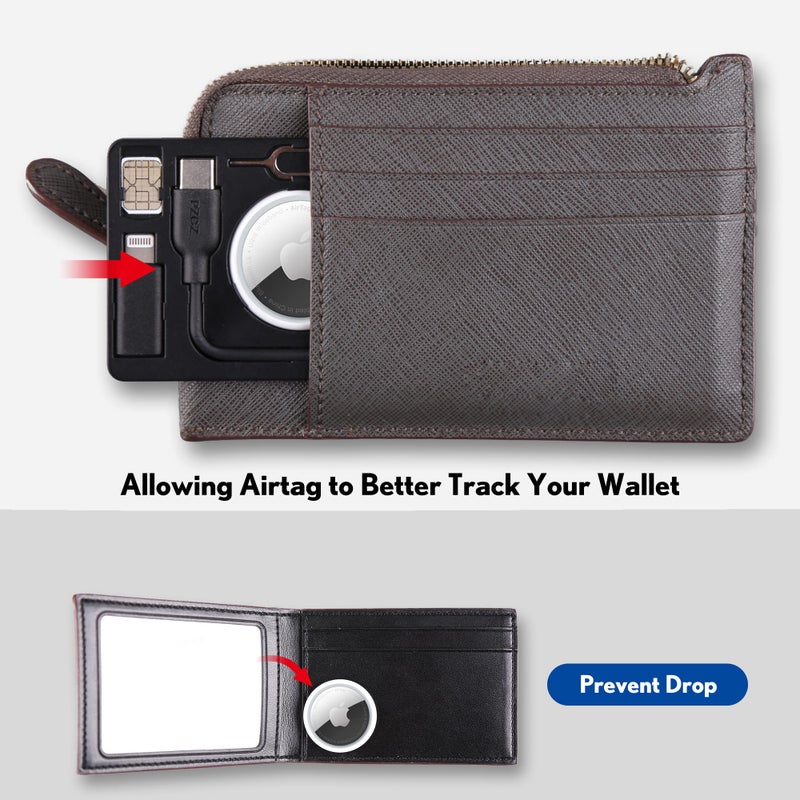 PZOZ Airtag Wallet Holder with USB C to Lightning Charging Cable SIM Adapter Storage Case, Charger Cord Type C USB A 3.1 OTG Converter Kit Card Gadgets Air Tag Men Women, Fit for Apple iPhone - Image 5