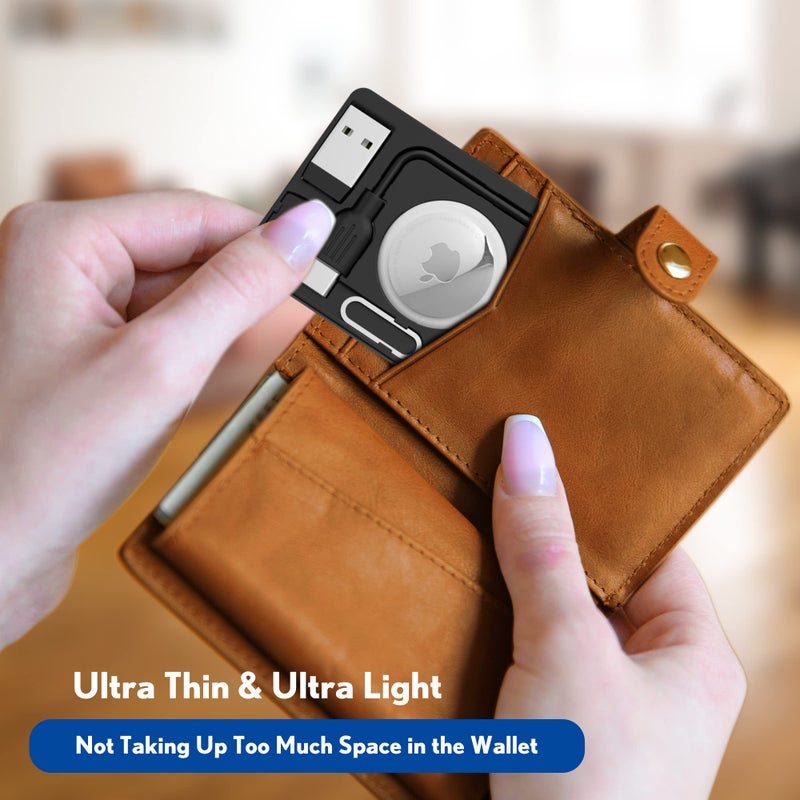 PZOZ Airtag Wallet Holder with USB C to Lightning Charging Cable SIM Adapter Storage Case, Charger Cord Type C USB A 3.1 OTG Converter Kit Card Gadgets Air Tag Men Women, Fit for Apple iPhone - Image 2