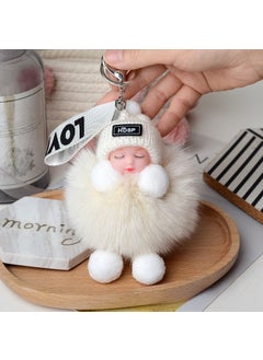 Sleepy Doll Fox Fur Pom Bag Charm No drill off White