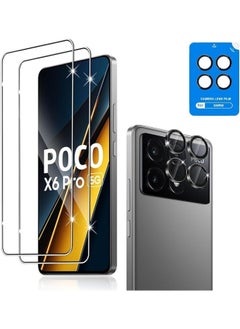 جنرال متوافق مع Xiaomi Poco X6 Pro 5G [2+1 حزمة] حامي الشاشة الزجاج المقسى + غطاء عدسة الكاميرا، صلابة 9H واقي الشاشة الزجاج المقسى عالي الدقة مضاد للخدش وخالي من الفقاعات.  - Image 1