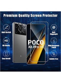 جنرال متوافق مع Xiaomi Poco X6 Pro 5G [2+1 حزمة] حامي الشاشة الزجاج المقسى + غطاء عدسة الكاميرا، صلابة 9H واقي الشاشة الزجاج المقسى عالي الدقة مضاد للخدش وخالي من الفقاعات.  - Image 2
