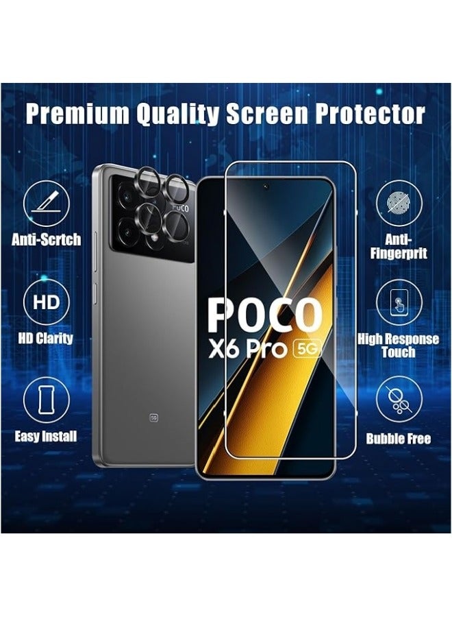 General Compatible with Xiaomi Poco X6 Pro 5G [2+1 Pack] Screen Protector Tempered Glass + Camera Lens Cover, 9H Hardness HD Tempered Glass Anti-Scratch Bubble-Free Screen Protector  - Image 2