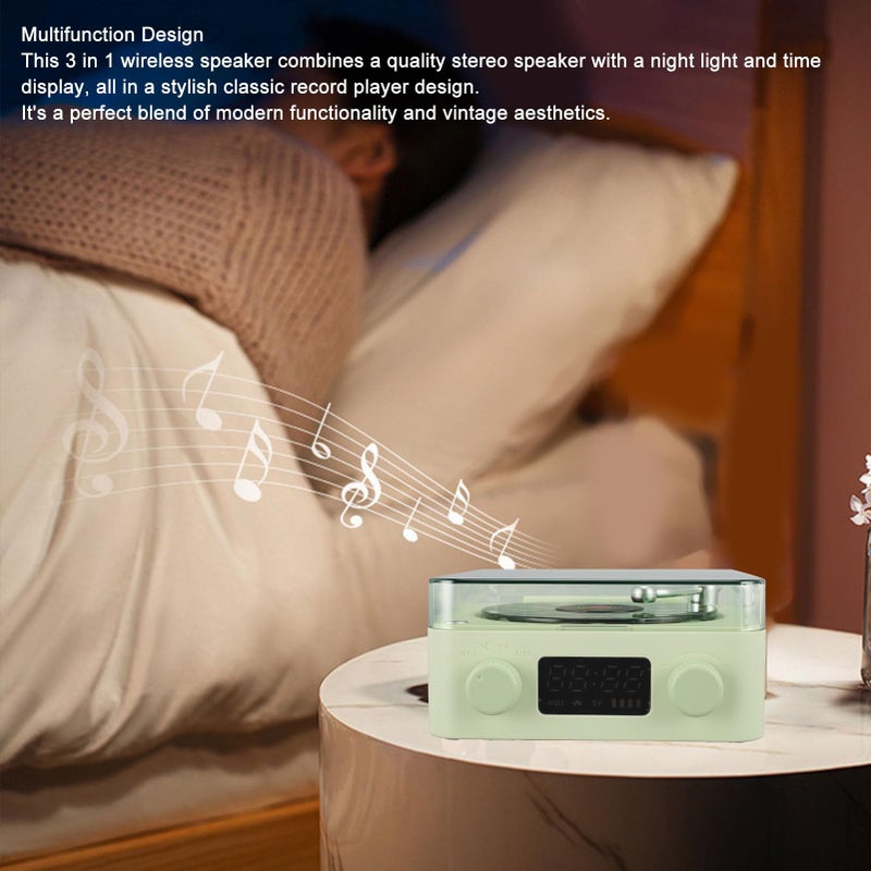 Dpofirs 2024 Aqua Speaker, Record Player, Waves Record Player, Stylish Bluetooth Speaker with Night Light and Time Display, Small 3 in 1 Multifunctional Stereo Speaker (Green), Dpofirsk1etcmgov6-13 - Image 2