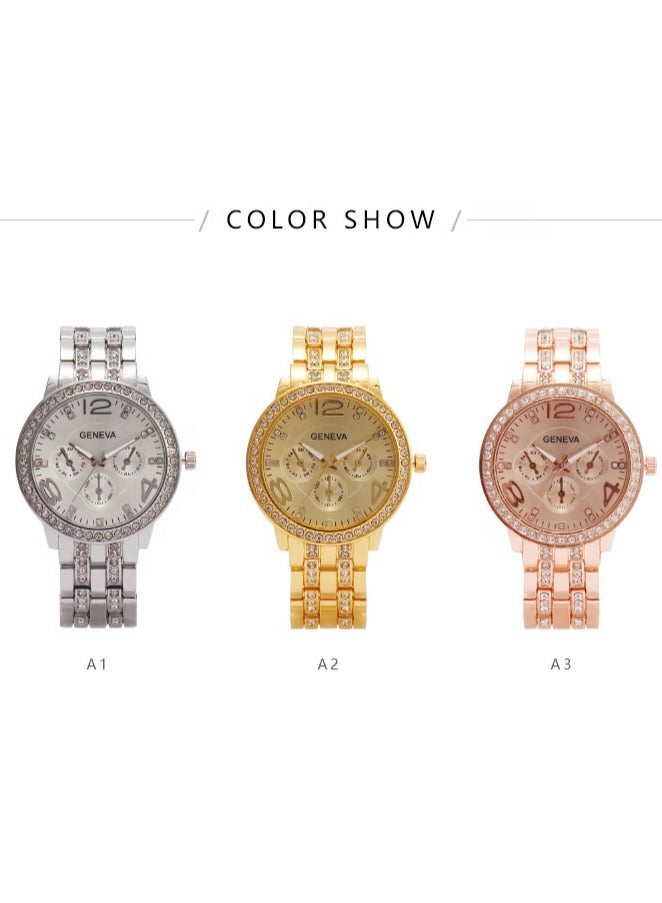 Geneva Elegant stainless steel wristwatch set, water-resistant with a modern luxury design - Image 1