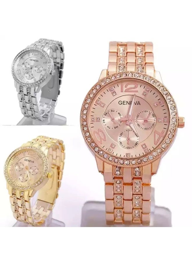 Geneva Elegant stainless steel wristwatch set, water-resistant with a modern luxury design - Image 3