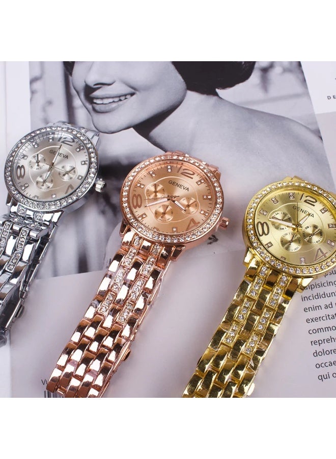 Geneva Elegant stainless steel wristwatch set, water-resistant with a modern luxury design - Image 4