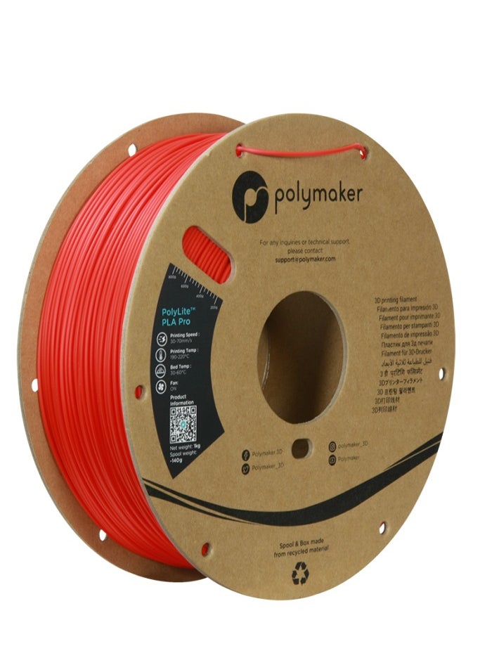 polymaker Polymaker PLA Pro Filament 1.75mm (Tough & High Rigidity Red PLA Filament 1.75mm) 1kg - PolyLite PLA 3D Printer Filament 1.75 Print with Most 3D Printers Using 3D Filament 