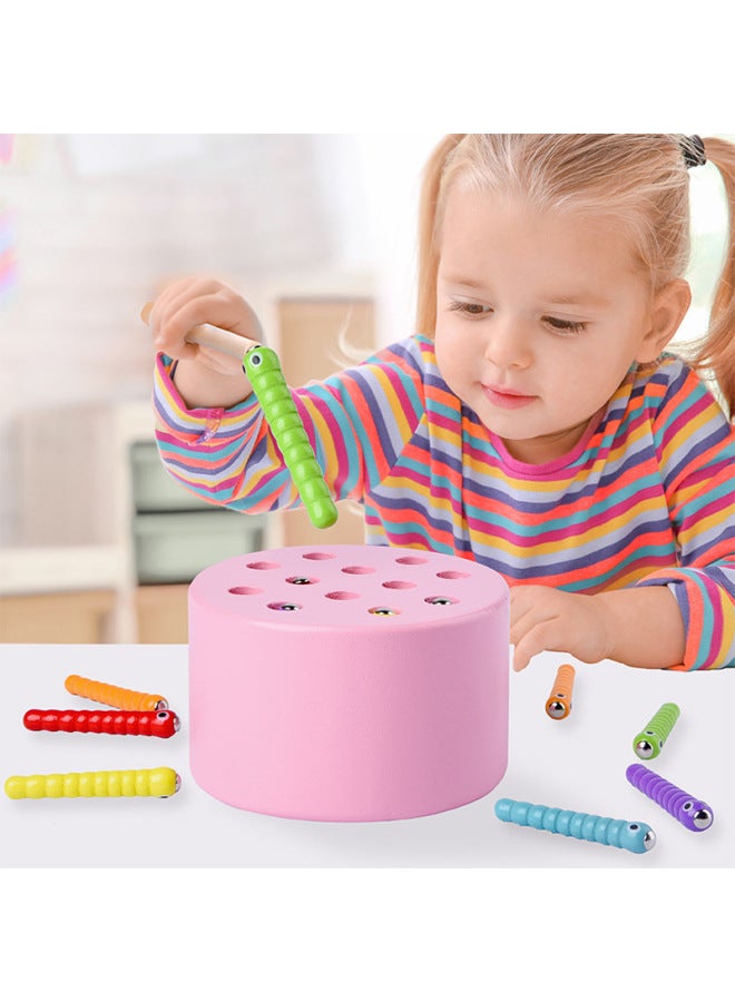 Montessori Children's Wooden Magnetic Insect Catching Baby Toys 0-1 Years Old 2 Baby Early Education Educational Parent-child Interactive Small Game-Color:Macaron Powder - Image 3