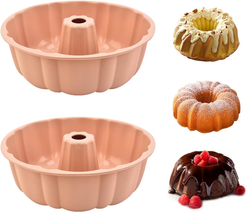 PADELE 2 Pack Silicone Bundt Cake Pan Nonstick,10 Inch, Silicone Cake Molds,Pound Cake Pan, Baking Cake Pan for Jello,Gelatin,Cake,Brownie and Bread（Pink+Pink） - Image 1