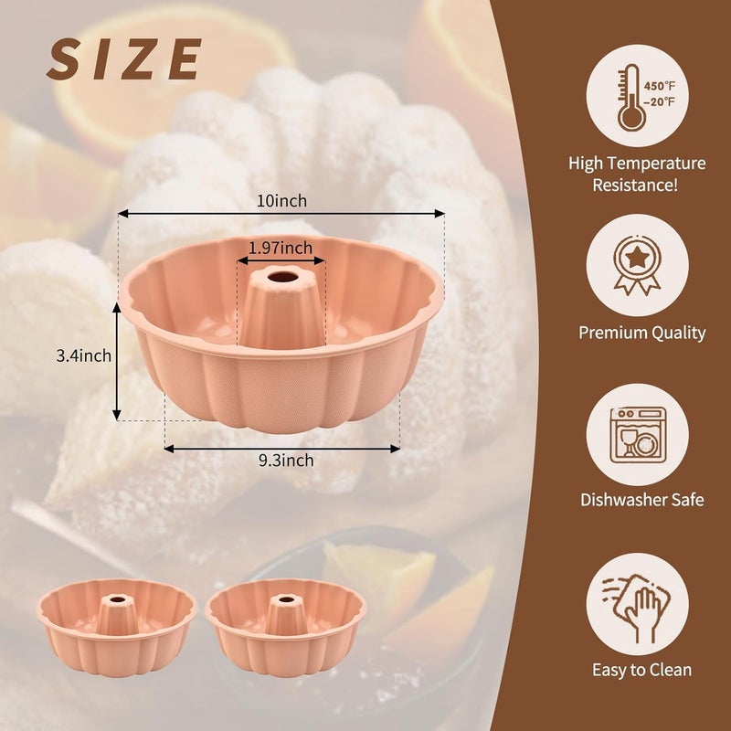 PADELE 2 Pack Silicone Bundt Cake Pan Nonstick,10 Inch, Silicone Cake Molds,Pound Cake Pan, Baking Cake Pan for Jello,Gelatin,Cake,Brownie and Bread（Pink+Pink） - Image 2