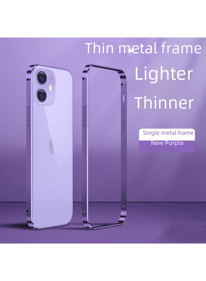 For Apple 16ProMax Mobile Phone Case IPhone15 Metal Frame 14 Seahorse Buckle 13 Thin 12 Heat Dissipation Tide-Color:[Purple] Single Border [Hippocampus Buckle]]-Applicable Model:iPhone 12 Pro