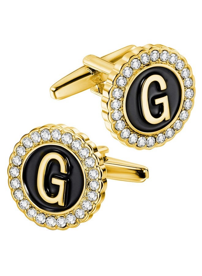 HAWSON A-Z Initial Cufflinks For Men And Women With Clear Crystal, Gold Silver Color Rasied Letter A-Z Cuff Links For French Shirt, Gift For Normal And Business Wearing - Image 1