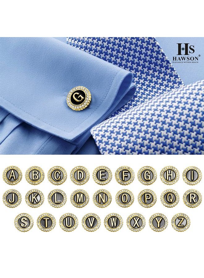 HAWSON A-Z Initial Cufflinks For Men And Women With Clear Crystal, Gold Silver Color Rasied Letter A-Z Cuff Links For French Shirt, Gift For Normal And Business Wearing - Image 4