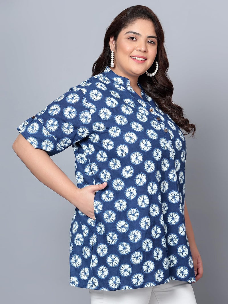 Indietoga Women's Plus Size Cotton Regular Fit Tunics (10001429_Blue Geometric Printed_5Xl) - Image 5