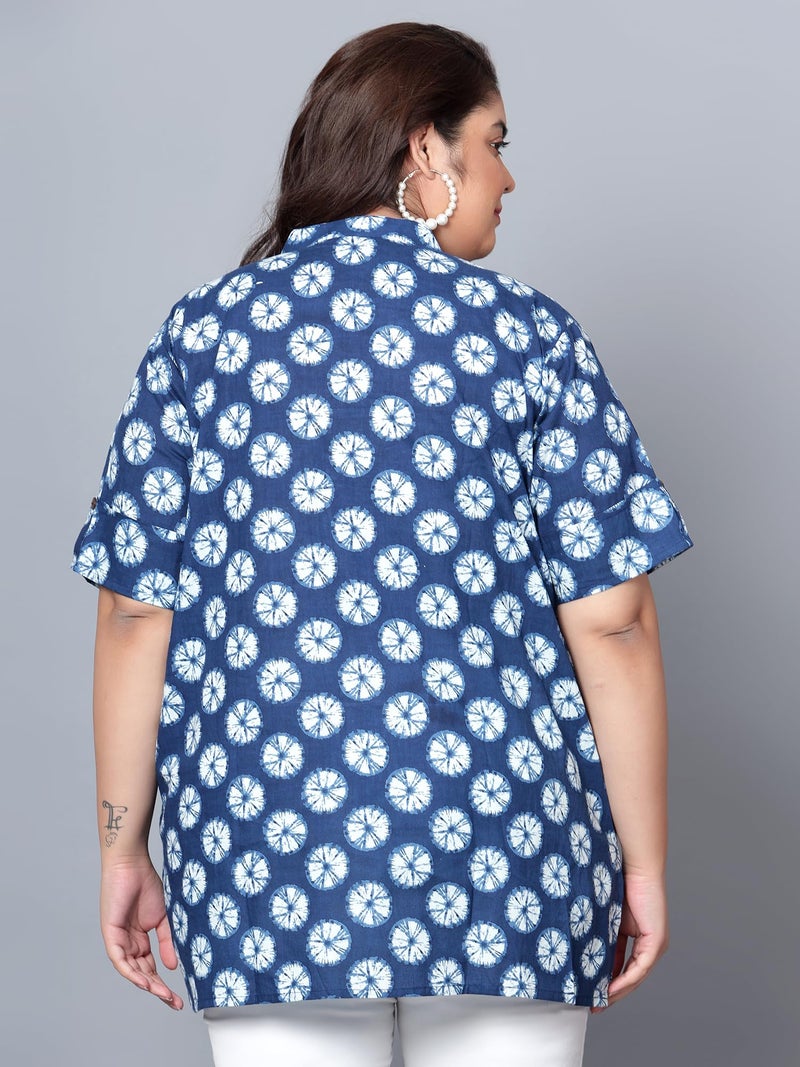 Indietoga Women's Plus Size Cotton Regular Fit Tunics (10001429_Blue Geometric Printed_5Xl) - Image 4