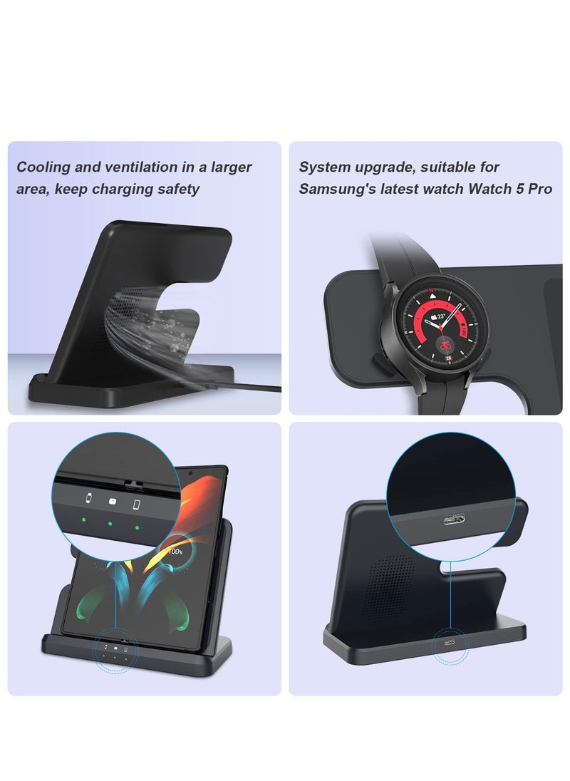 KASTWAVE - Wireless Charging Station for Samsung 3 in 1 Wireless Charger for Galaxy Watch 4/3/Active 2/1 Compatible with Samsung S22 Ultra S21 S20 Note20 Z Flip 4/3 Z Fold Galaxy Buds, Black - Image 1