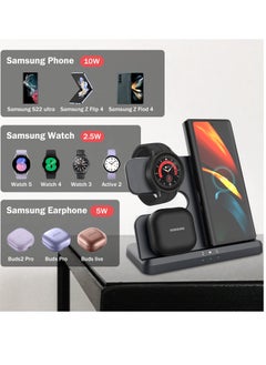 KASTWAVE Wireless Charging Station for Samsung 3 in 1 Wireless Charger for Galaxy Watch 4/3/Active 2/1 Compatible with Samsung S22 Ultra S21 S20 Note20 Z Flip 4/3 Z Fold Galaxy Buds, Black  - Image 3