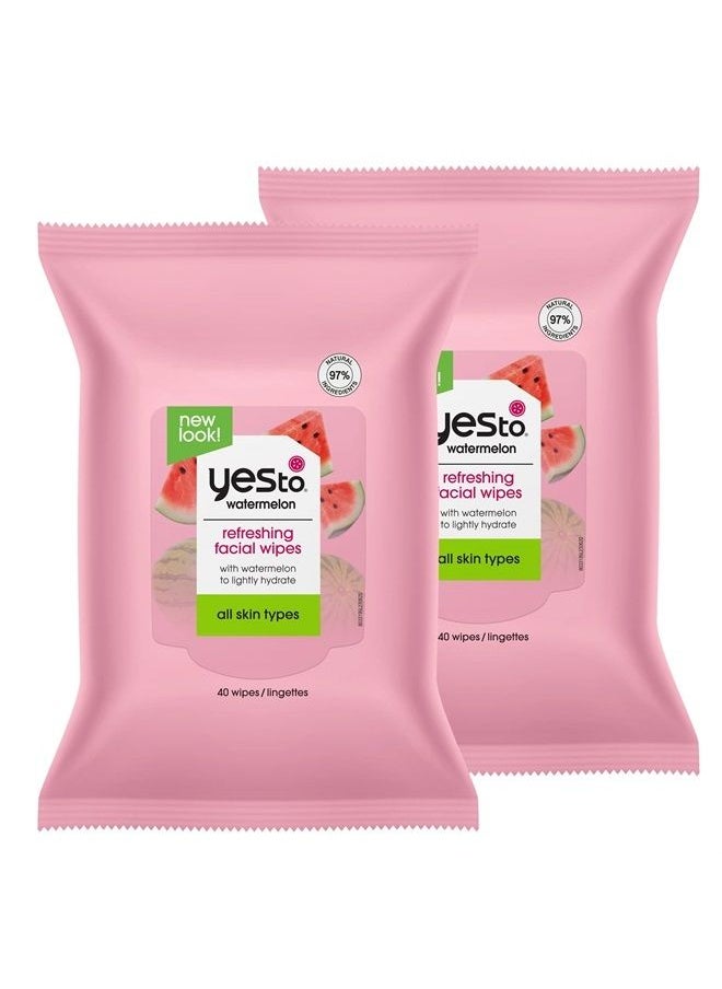 Yes To Face Wipes for Women and Men, Refreshing Facial Cleansing Wipes for use as a Make Up Remover, Cleaning, Soothing, Watermelon (Pack of 2)  - Image 1