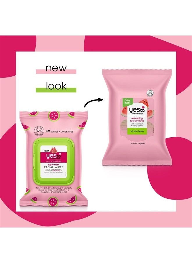 Yes To Face Wipes for Women and Men, Refreshing Facial Cleansing Wipes for use as a Make Up Remover, Cleaning, Soothing, Watermelon (Pack of 2)  - Image 2