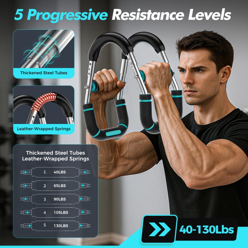 RENRUI معدات تمرين الصدر RENRUI Twister Arm Trainer للرجال والنساء، مقاومة قابلة للتعديل 5 (40-130 رطل) مدرب قوة في المنزل مع مقHandles مضادة للانزلاق وحقيبة حمل (أزرق وفضي) - Image 3