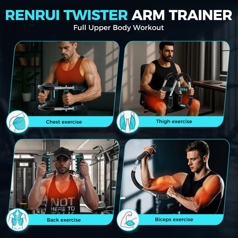 RENRUI معدات تمرين الصدر RENRUI Twister Arm Trainer للرجال والنساء، مقاومة قابلة للتعديل 5 (40-130 رطل) مدرب قوة في المنزل مع مقHandles مضادة للانزلاق وحقيبة حمل (أزرق وفضي) - Image 5