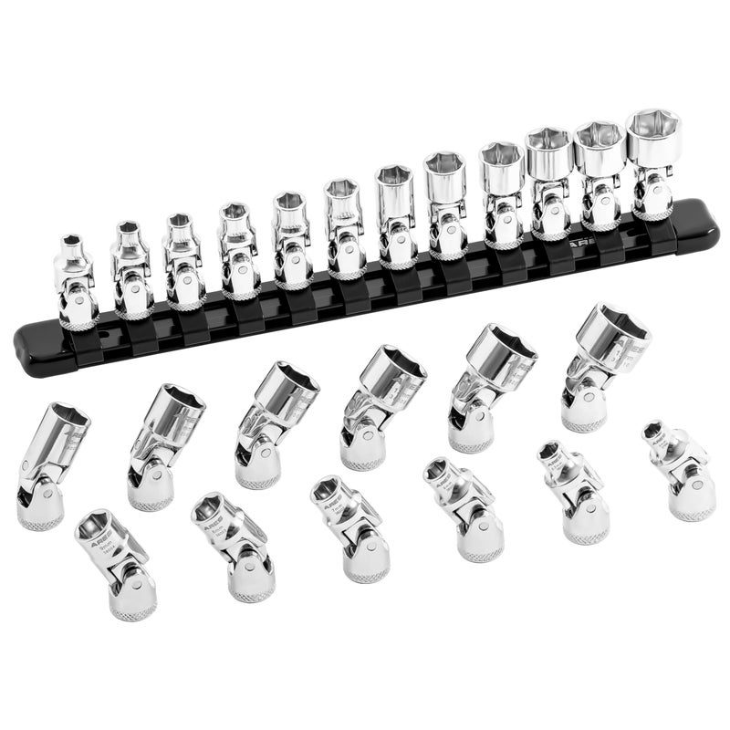 ARES 39009-12-Piece 1/4-Inch Drive Metric Flex Socket Set - 6 Point Sockets Constructed From Premium Heat Treated Chrome Vanadium Steel - Storage Rail Included - Image 1