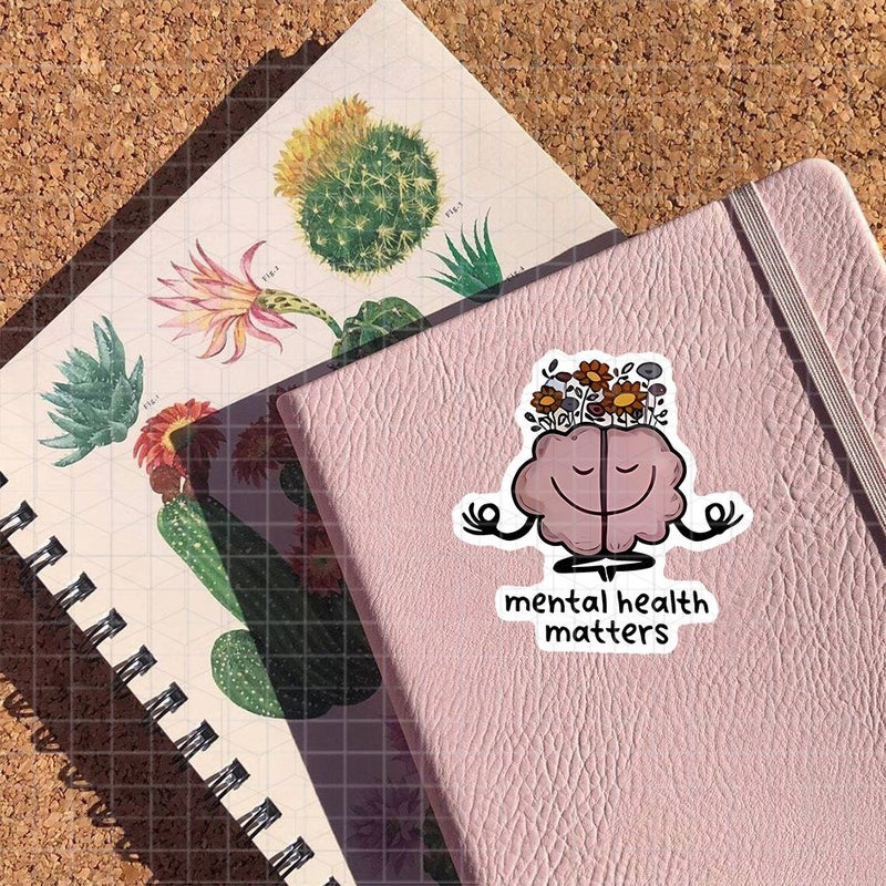 3 Inch Polychrome Mental Health Matters Sticker Kawaii Meditating Brain Decal Self Care Gifts   Laptops Journal Room Wellness Spaces Vinyl Water Bottle 5 - Image 4