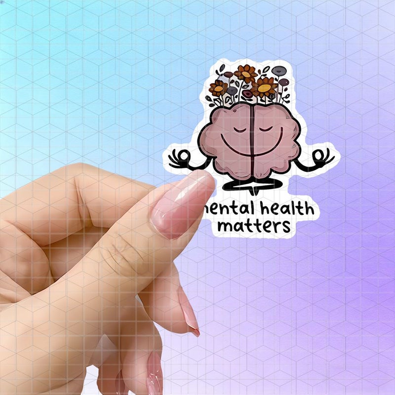 3 Inch Polychrome Mental Health Matters Sticker Kawaii Meditating Brain Decal Self Care Gifts   Laptops Journal Room Wellness Spaces Vinyl Water Bottle 5 - Image 1