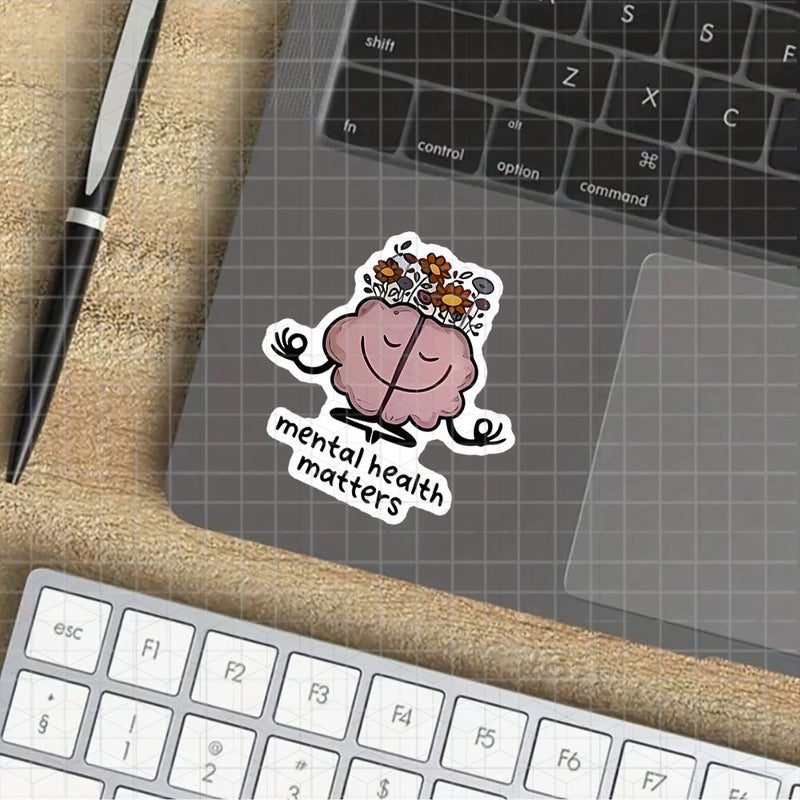 3 Inch Polychrome Mental Health Matters Sticker Kawaii Meditating Brain Decal Self Care Gifts   Laptops Journal Room Wellness Spaces Vinyl Water Bottle 5 - Image 3