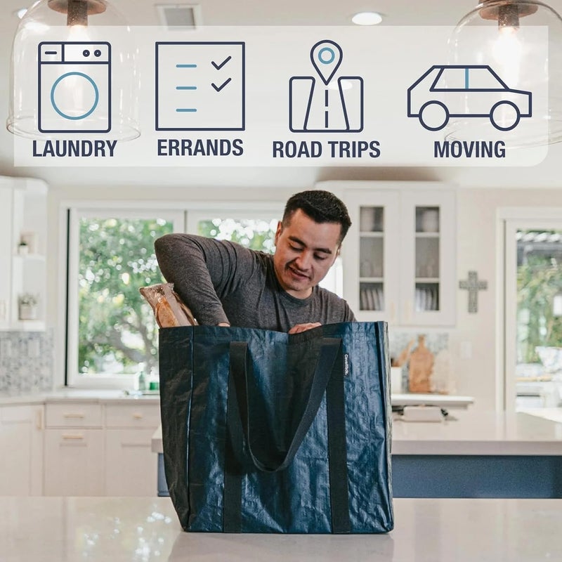 CleverMade Tall Frakta Reusable Grocery Tote - 42L - Pack of 2 - Transparent - Collapsible Storage Shopping Organizer - Heavy Duty Utility Bag Home - Image 5