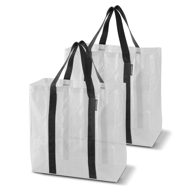 CleverMade Tall Frakta Reusable Grocery Tote - 42L - Pack of 2 - Transparent - Collapsible Storage Shopping Organizer - Heavy Duty Utility Bag Home - Image 1