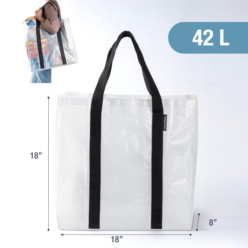 CleverMade Tall Frakta Reusable Grocery Tote - 42L - Pack of 2 - Transparent - Collapsible Storage Shopping Organizer - Heavy Duty Utility Bag Home - Image 3