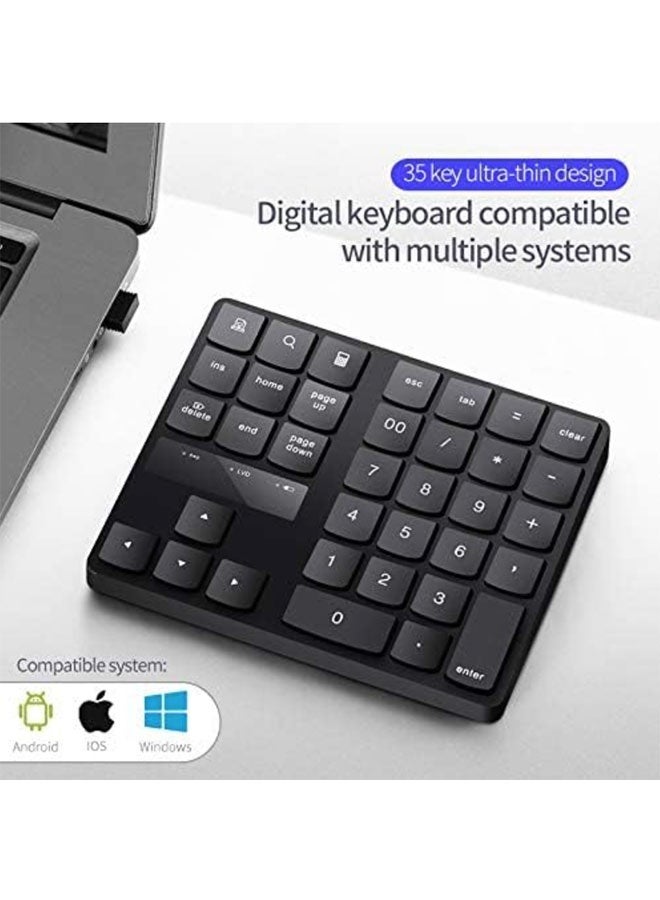 Numeric Keypad, Ultra-Silent 35-Keys, USB Rechargeable, For Macbook/Android/Windows, Black - Image 3