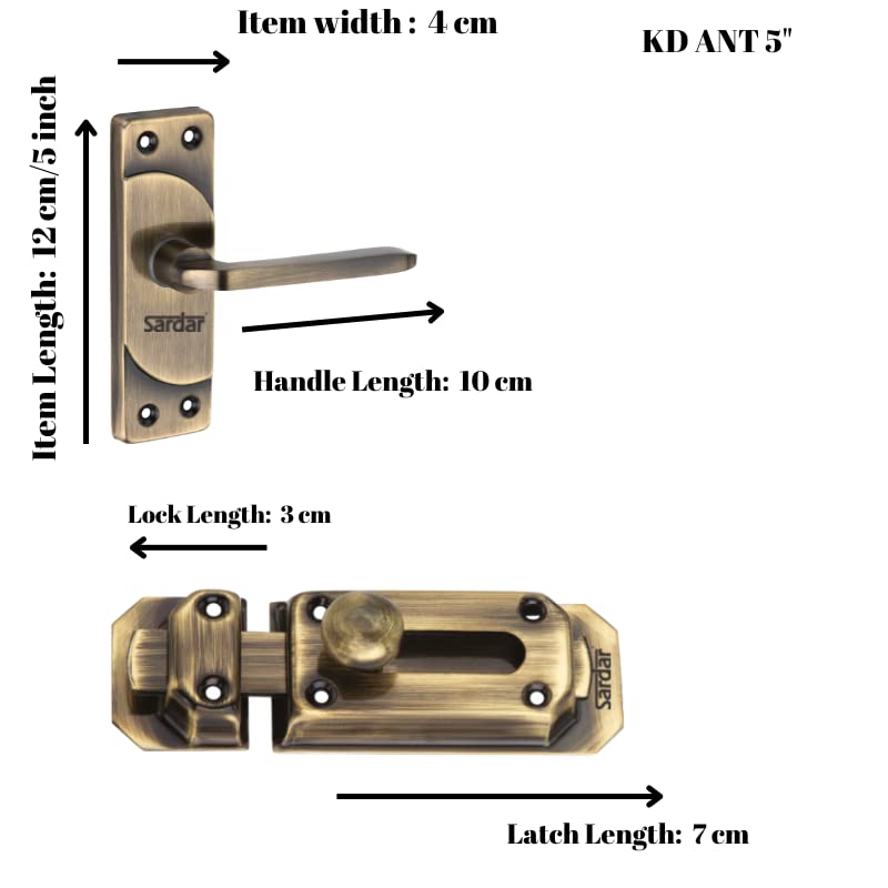 SARDAR KD 5" Antique Iron Baby Latch| Bathroom Door Handle| Keyless Handle Bathroom| Tower Bolt for Bathroom| Push to Close Latch (with Door Latch) - Image 2