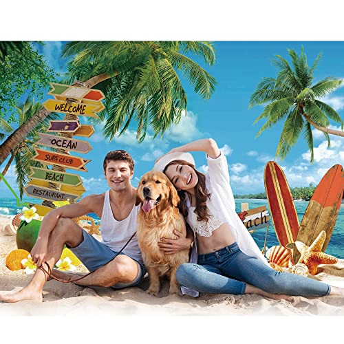 Felortte 7x5ft Polyester Fabric Summer Beach Backdrop Tropical Seaside Background Island Palm Trees Photography Blue Sea Sky Hawaii Aloha Luau Party Decoration Banner Pictures Photo Props - Image 3
