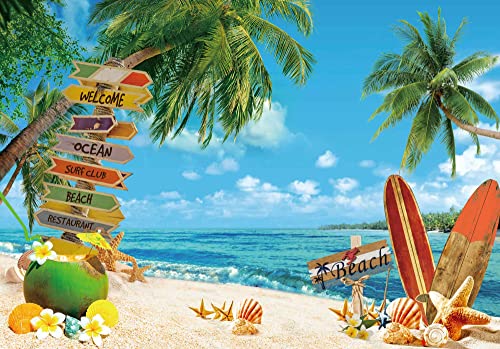 Felortte 7x5ft Polyester Fabric Summer Beach Backdrop Tropical Seaside Background Island Palm Trees Photography Blue Sea Sky Hawaii Aloha Luau Party Decoration Banner Pictures Photo Props - Image 1